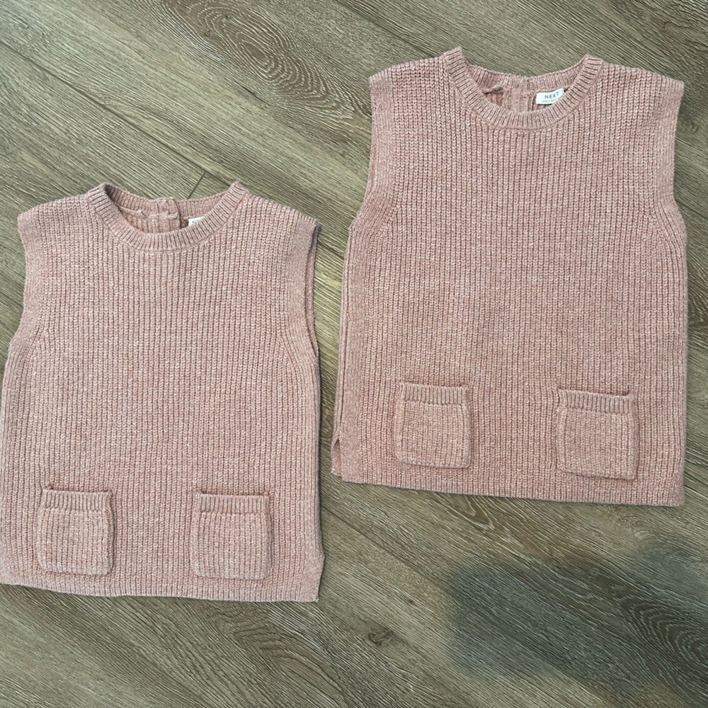 2 Toddler Sweater Vests Size 4  Cable Knit pink Trim Preppy